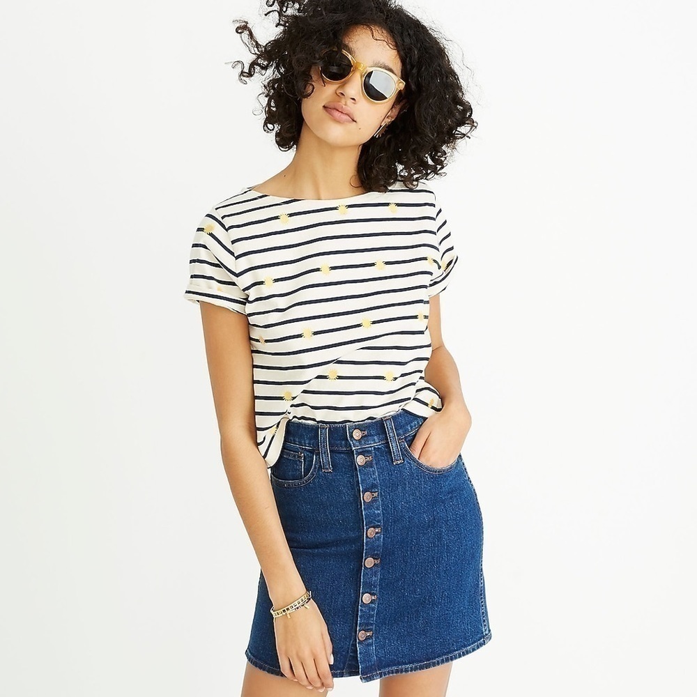 Madewell- Stretch Denim Straight Mini Skirt in Arroyo Wash: Button-Front Edition